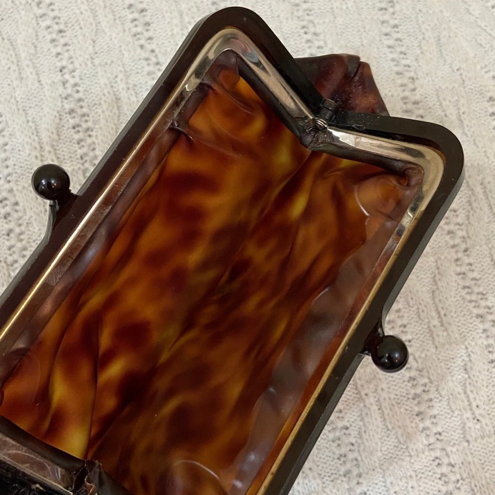 Vintage Lucite Clasp Marblelized Brown CLutch- Purse
