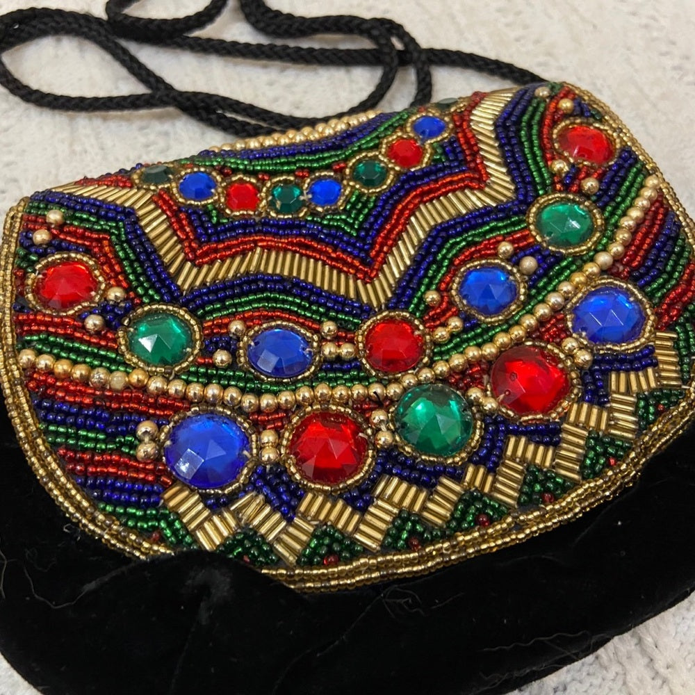 Vintage Sorpressa Black Velvet Beaded Evening Bag