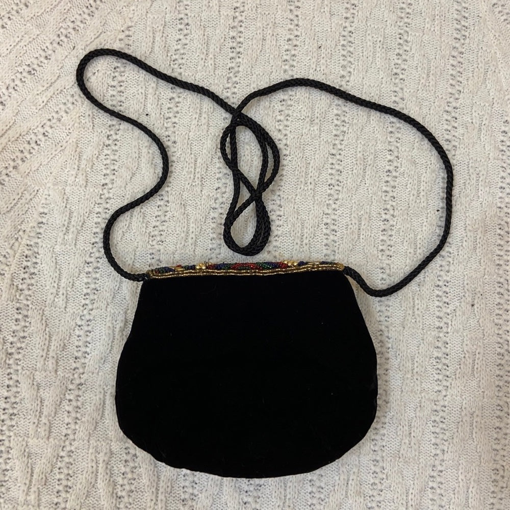 Vintage Sorpressa Black Velvet Beaded Evening Bag