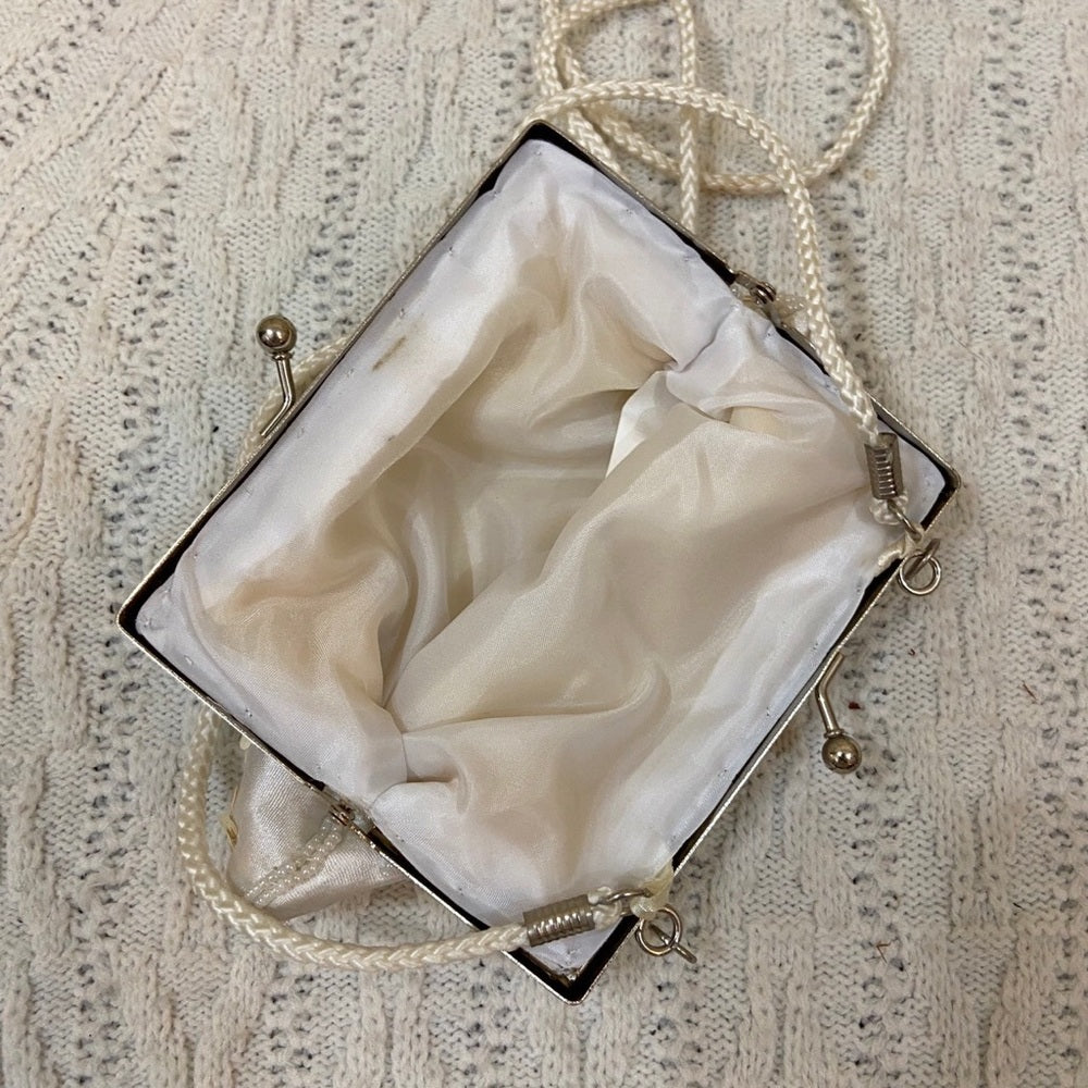 Vintage, White Satin, Beaded Evening Bag