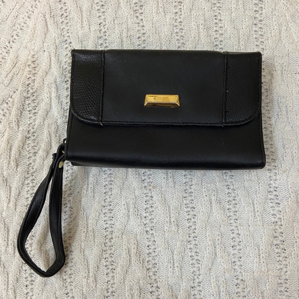 Vintage, Black Leather Wristlet with Eye Glass Case-Organizer Wallet