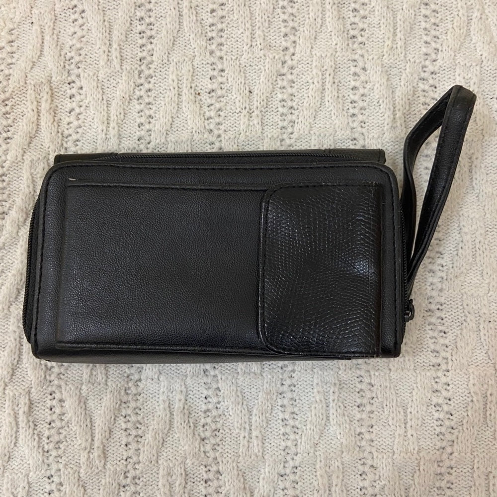 Vintage, Black Leather Wristlet with Eye Glass Case-Organizer Wallet