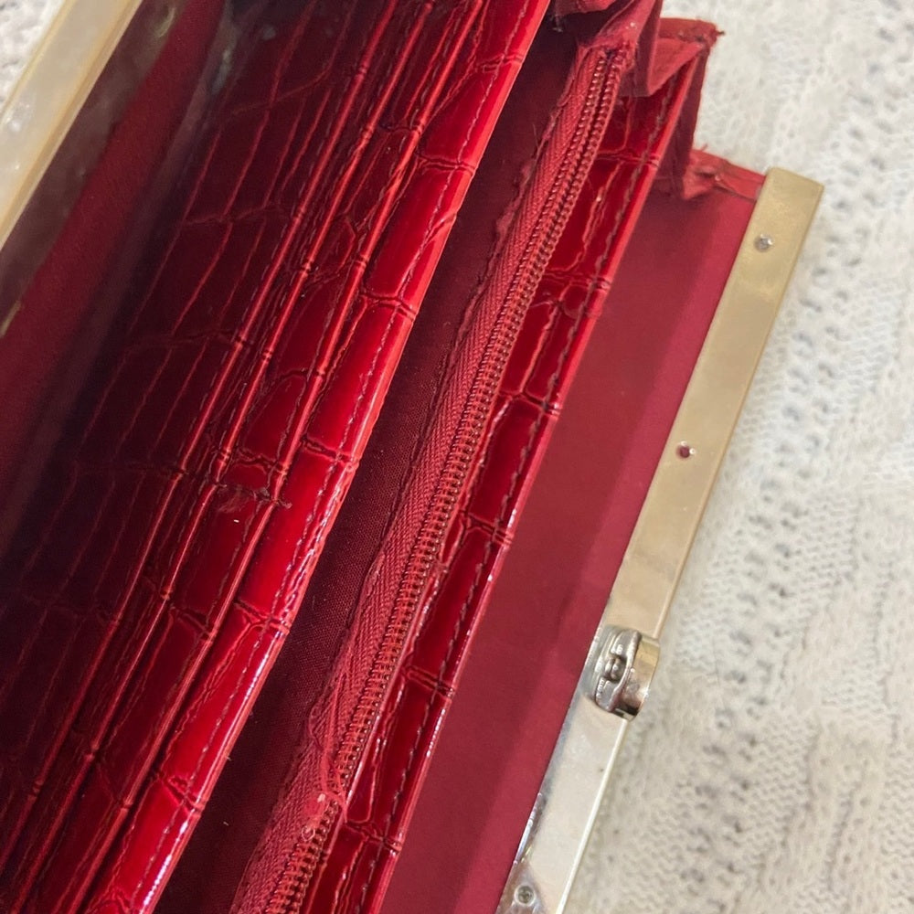 Vintage , Red, Faux Croc Long Wallet