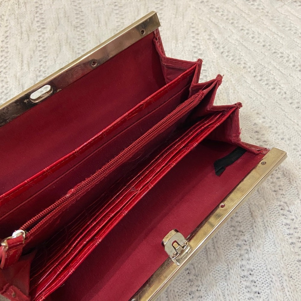 Vintage , Red, Faux Croc Long Wallet