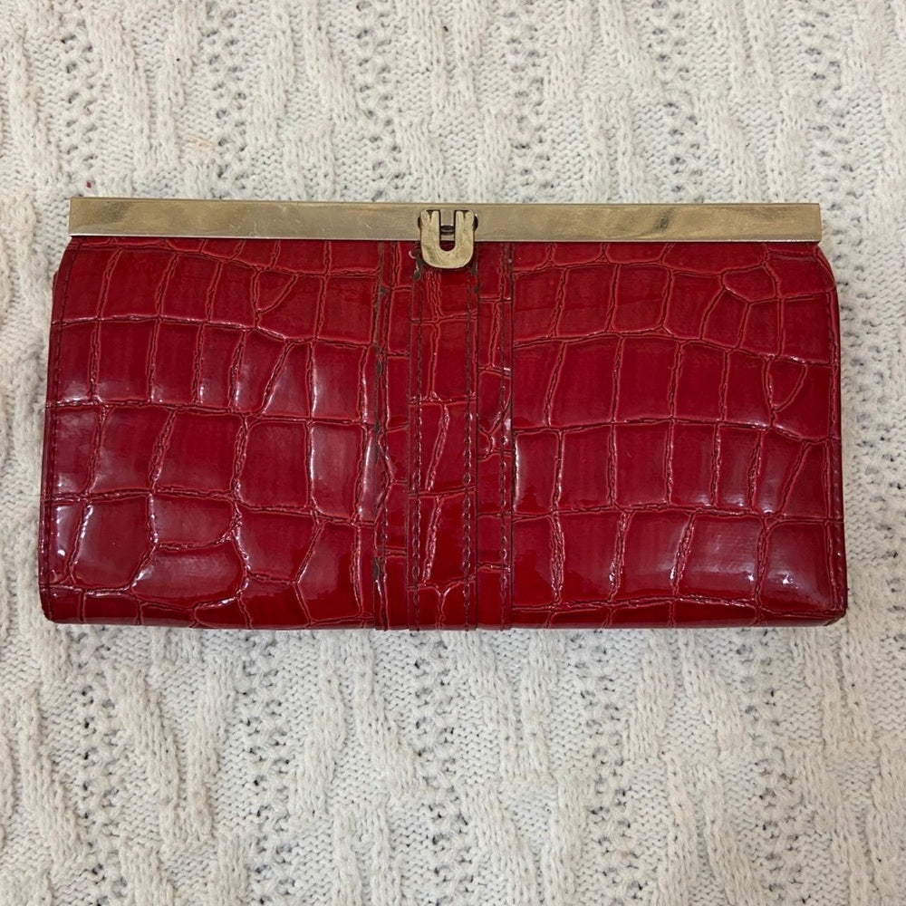 Vintage , Red, Faux Croc Long Wallet