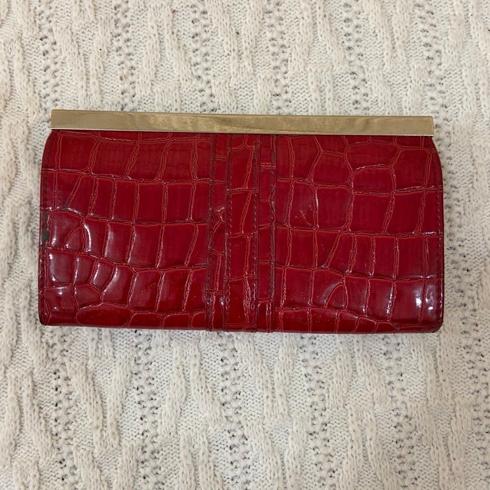 Vintage , Red, Faux Croc Long Wallet