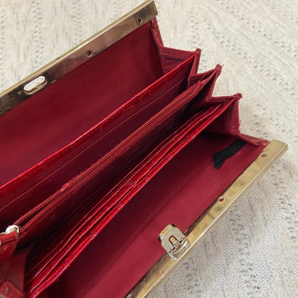 Vintage , Red, Faux Croc Long Wallet