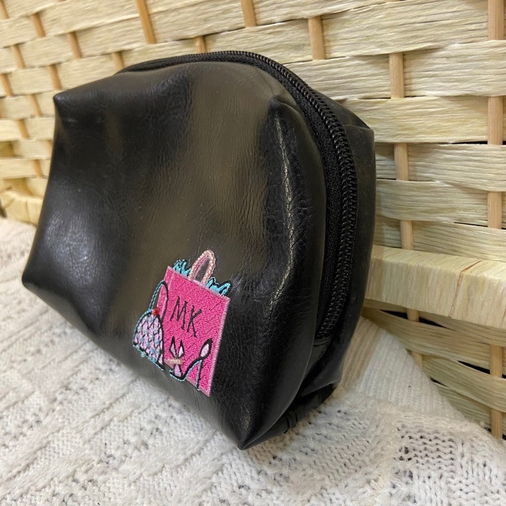 Vintage, MK Black Faux Leather Cosmetic Pouch