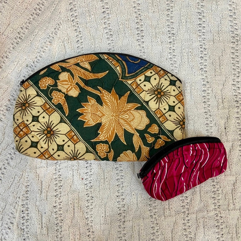 Vintage, Batik Fabric, Cosmetic Pouch with Coin Wallet