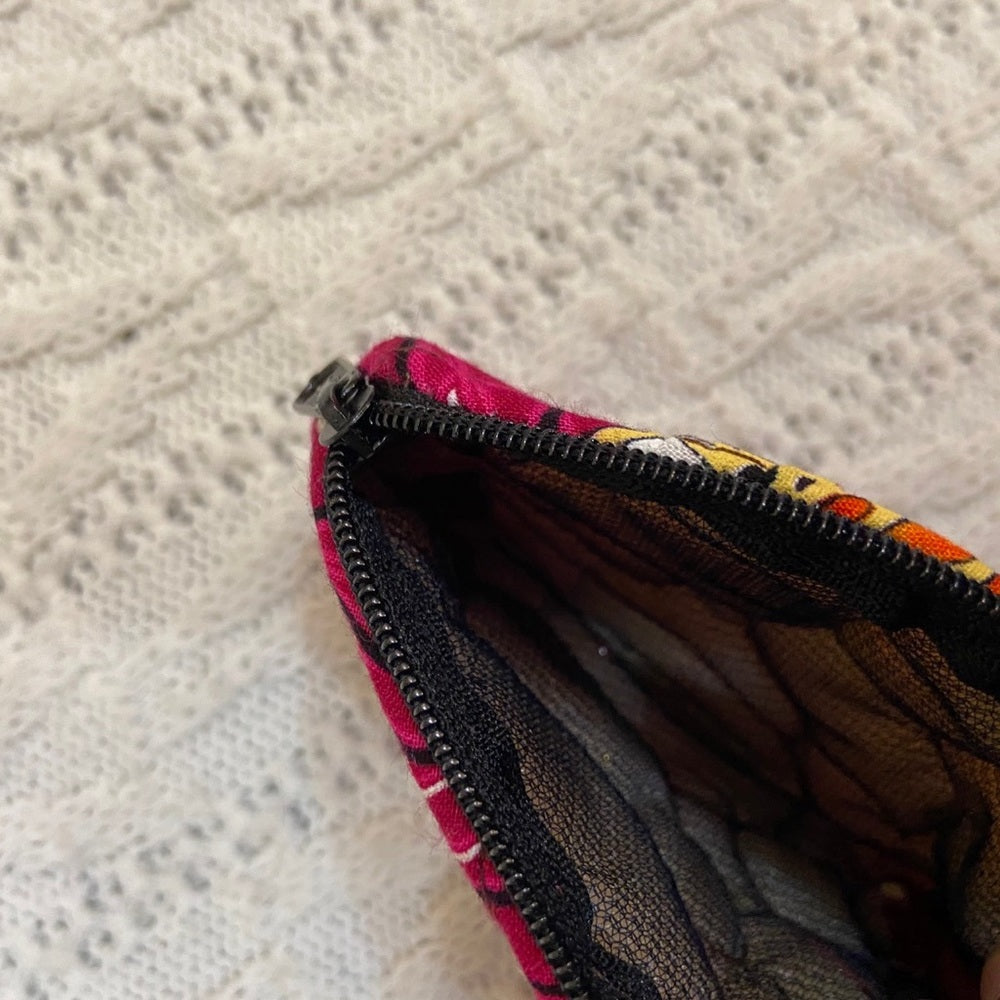 Vintage, Batik Fabric, Cosmetic Pouch with Coin Wallet