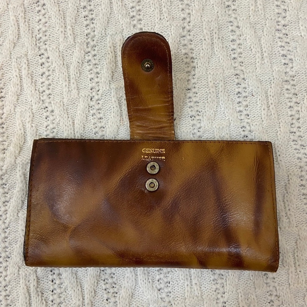 Vintage, Purse Mate, Brown, Genuine Leather Marblelized Long Wallet