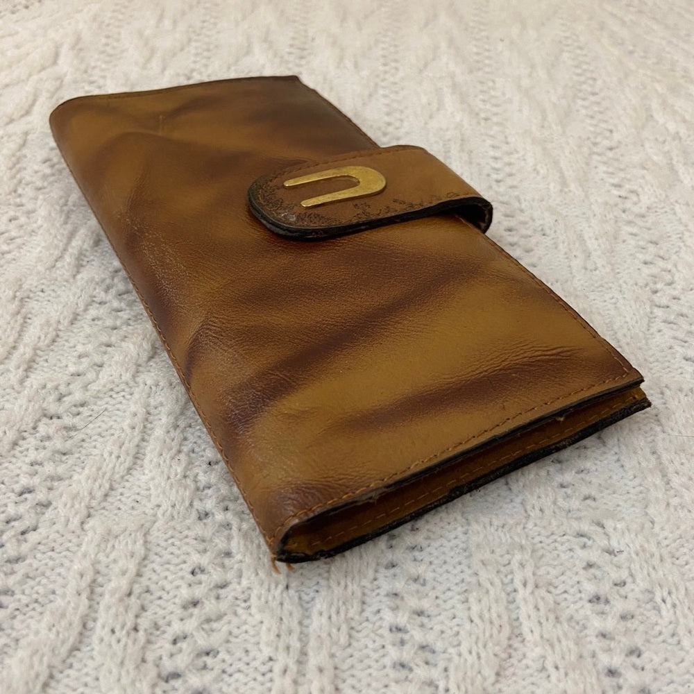 Vintage, Purse Mate, Brown, Genuine Leather Marblelized Long Wallet