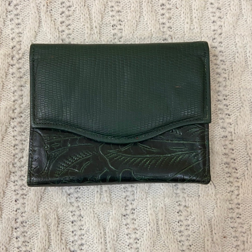 Vintage, Amity, Green Tooled Leather Compact Wallet