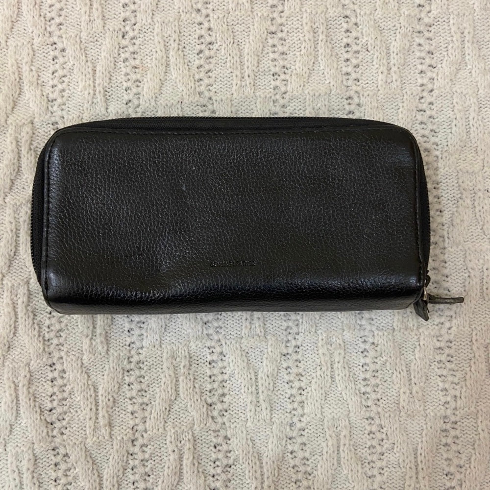 Vintage, Black Genuine Leather Zippy Long Wallet 7.5in x 4in
