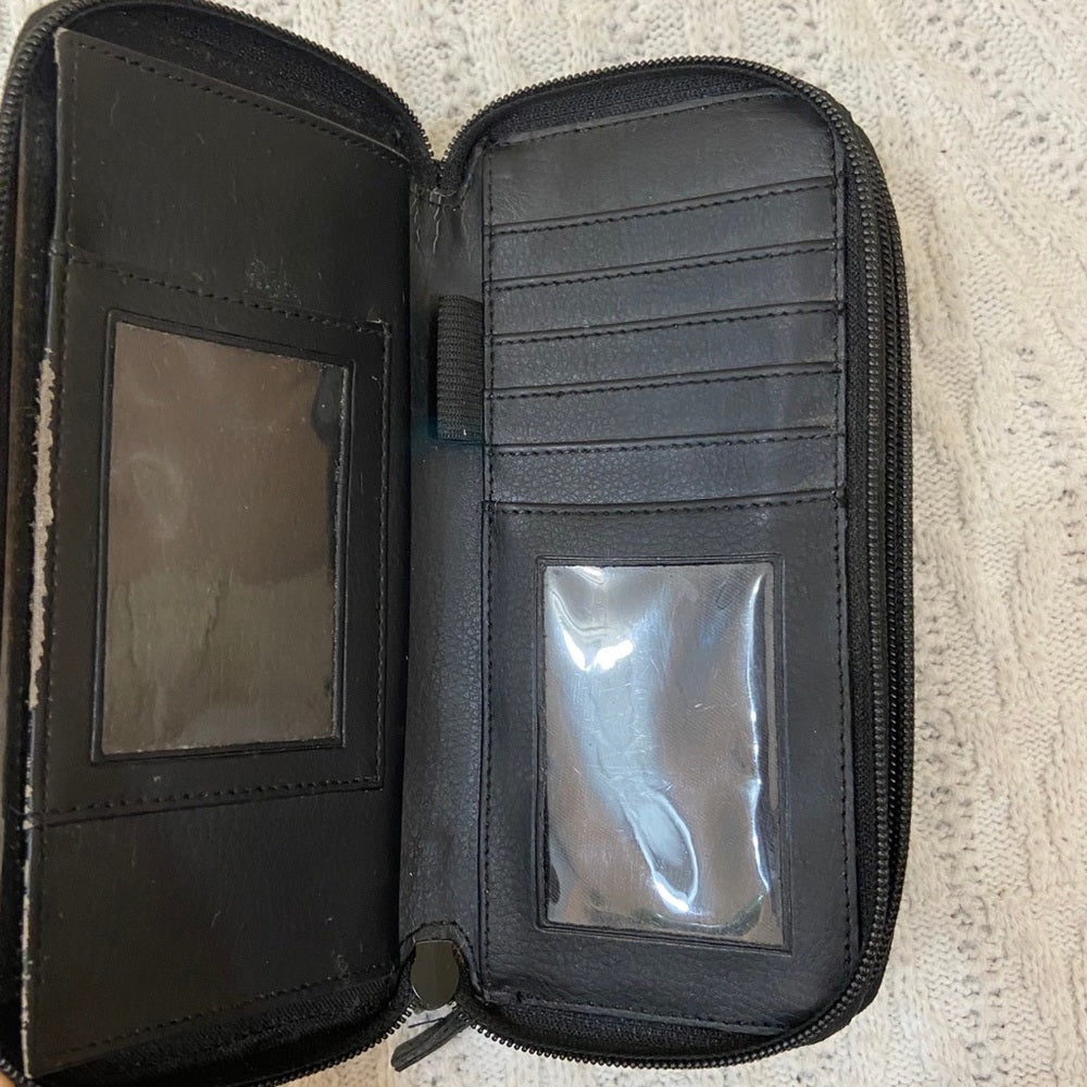 Vintage, Black Genuine Leather Zippy Long Wallet 7.5in x 4in