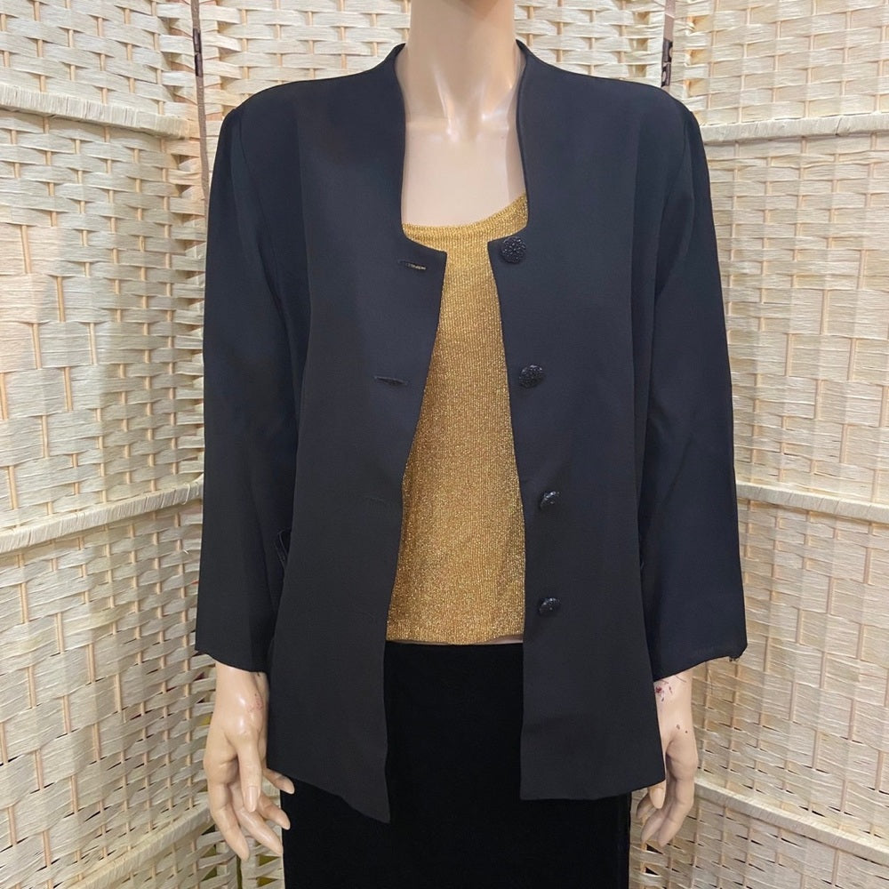 Leslie Fay Black Front Button Top Size L