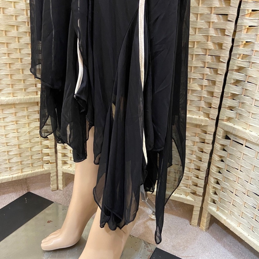 Elegant, Formal, Ruby Rox Black Strapless Dress-Layered Skirt with White Piping. (S)