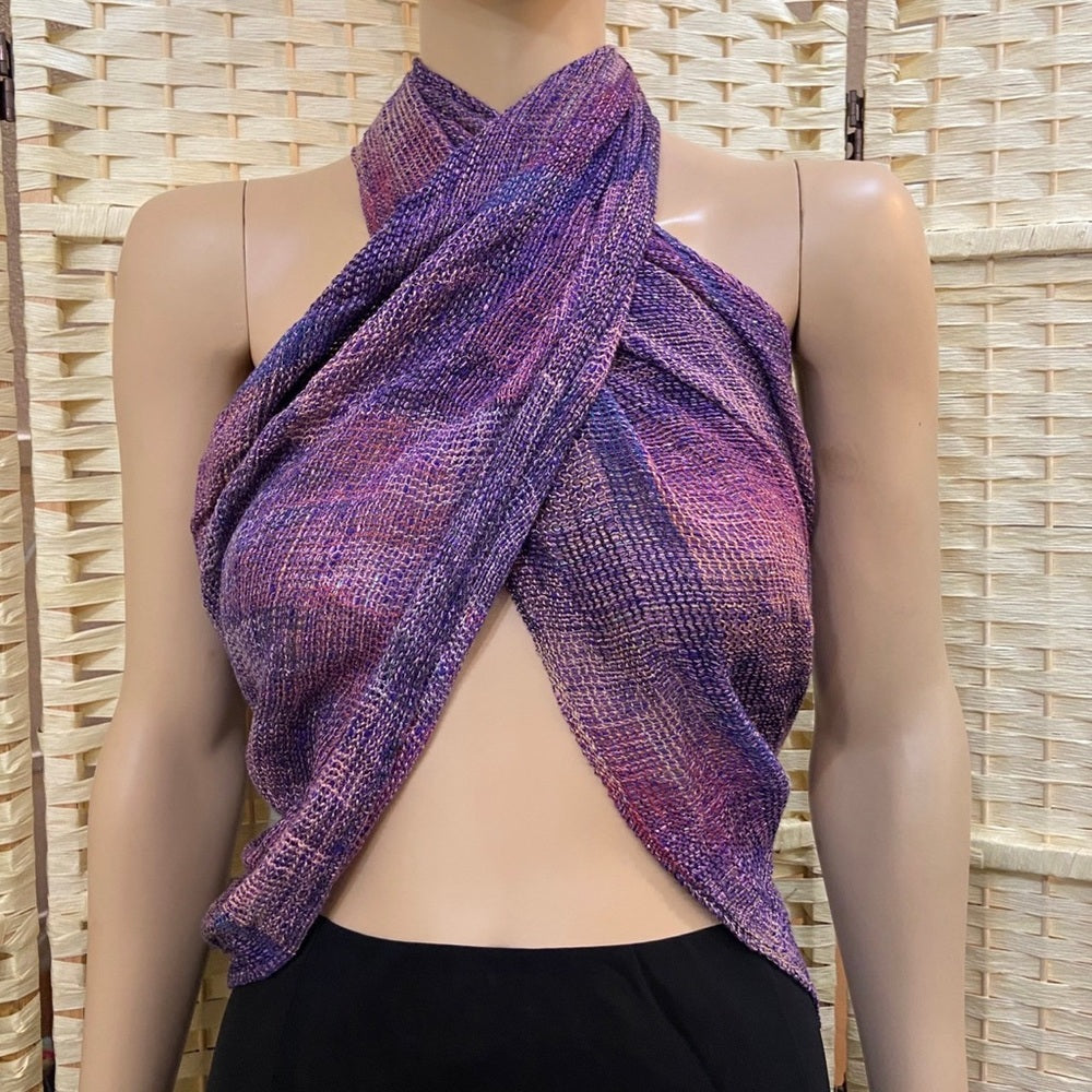 Narda's Purple, Shimmer, Knitted Shawl, Wrap, Scarf. etc