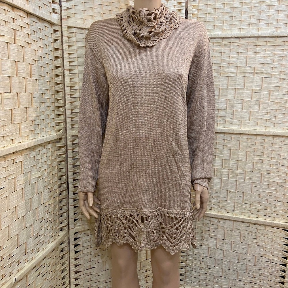 Vintage, Exclusively Misook Evening Gold Mini Dress Size-M-L