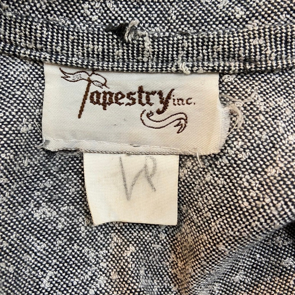 Vintage, Tapestry Gray Suit with Peplum Top Size-L