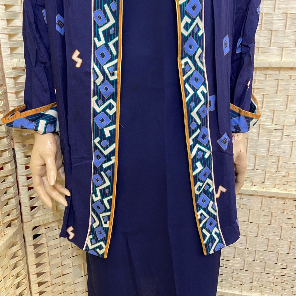 Vintage, Tracy Richards 3pc Blue Printed Cover Dress with Belt Size 14