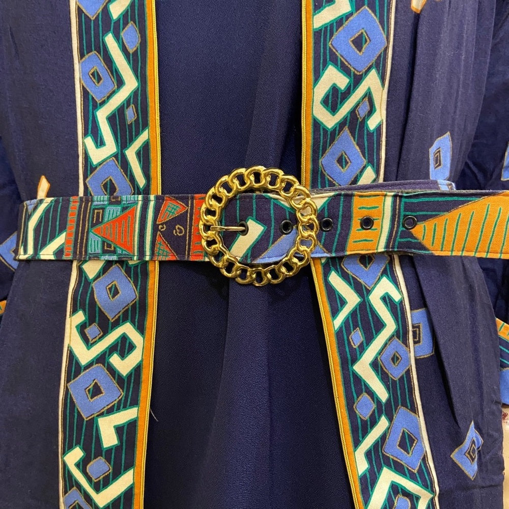 Vintage, Tracy Richards 3pc Blue Printed Cover Dress with Belt Size 14