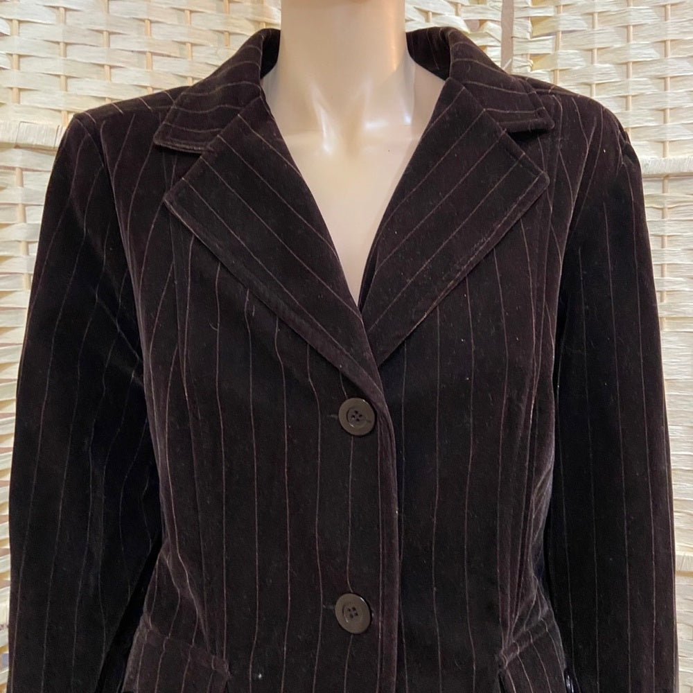 Studio 1940s, Brown Stripes Velvety Blazer Size XL