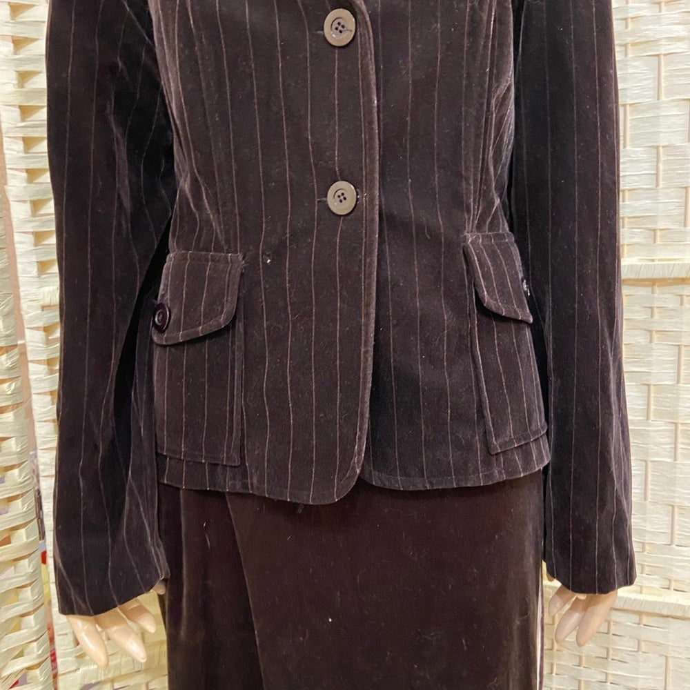 Studio 1940s, Brown Stripes Velvety Blazer Size XL