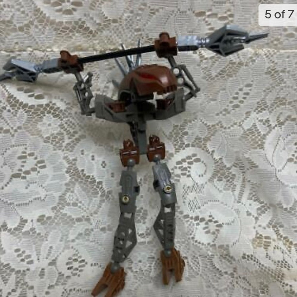 Vintage, Rare, Lego, Bionicle Gray Action Figure with Silver Spear 8in x 9in (