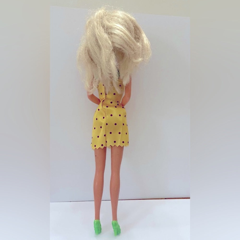Vintage 1980s Mattel Barbie Doll in Yellow Mini Dress