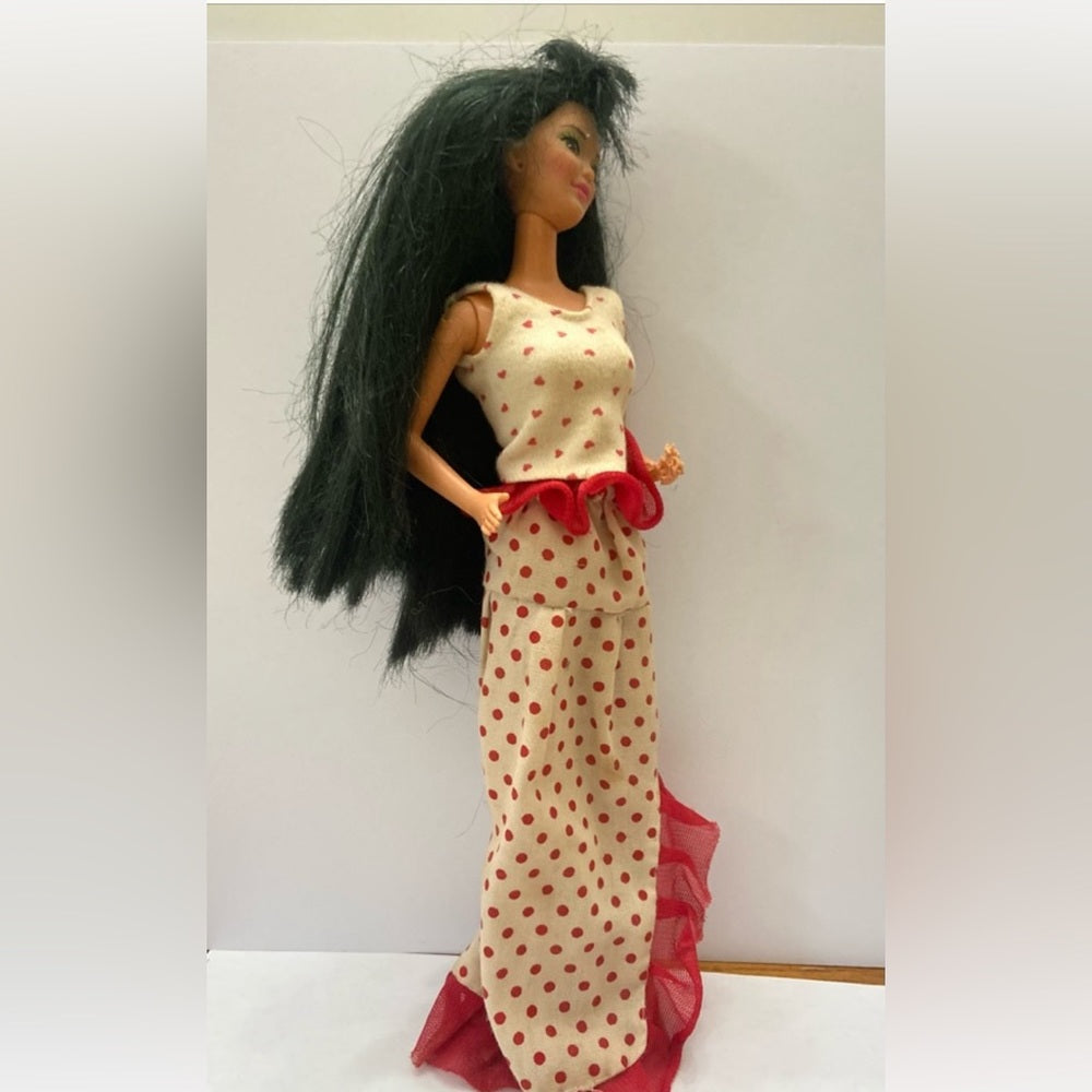 Vintage 1980s Mattel Barbie Doll in Original Red and White Polk Dot Gown