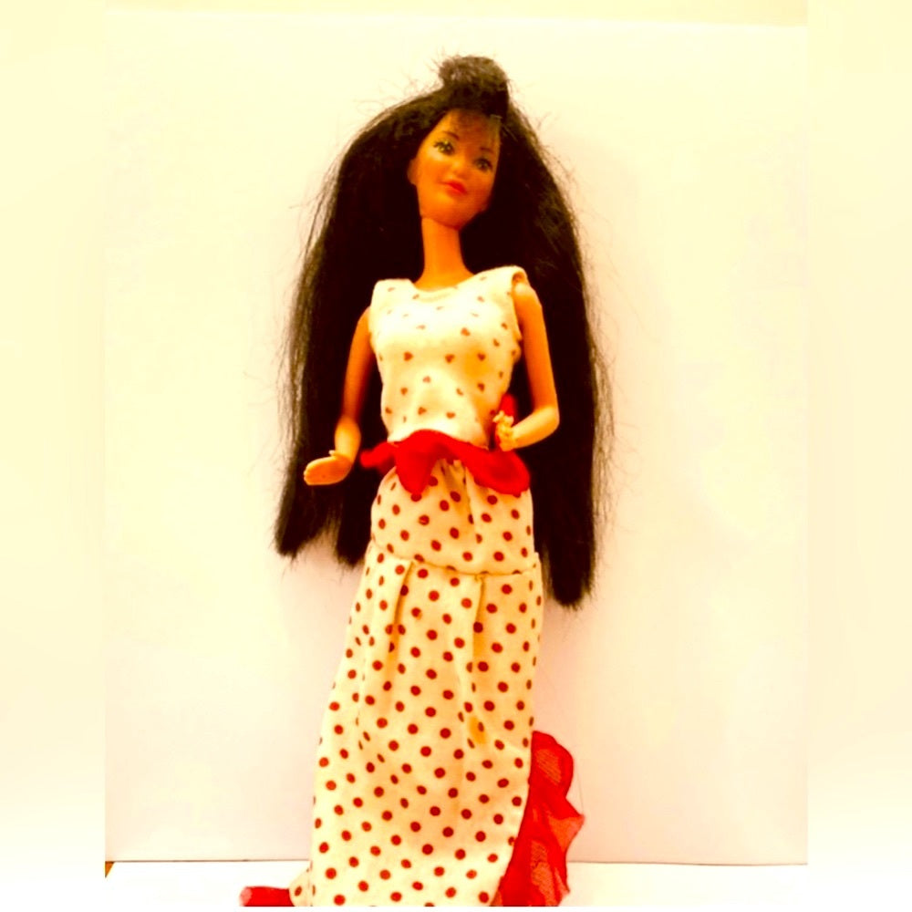 Vintage 1980s Mattel Barbie Doll in Original Red and White Polk Dot Gown