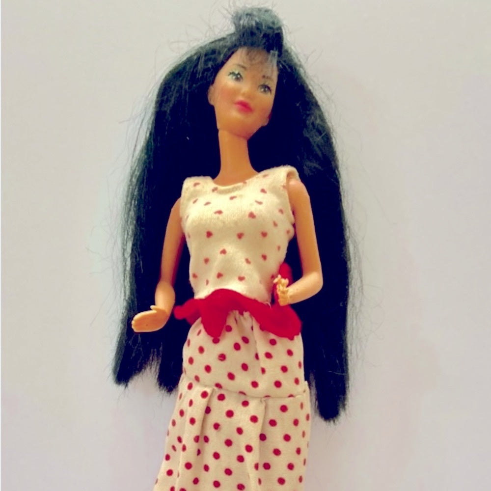 Vintage 1980s Mattel Barbie Doll in Original Red and White Polk Dot Gown