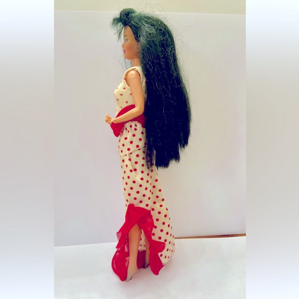 Vintage 1980s Mattel Barbie Doll in Original Red and White Polk Dot Gown