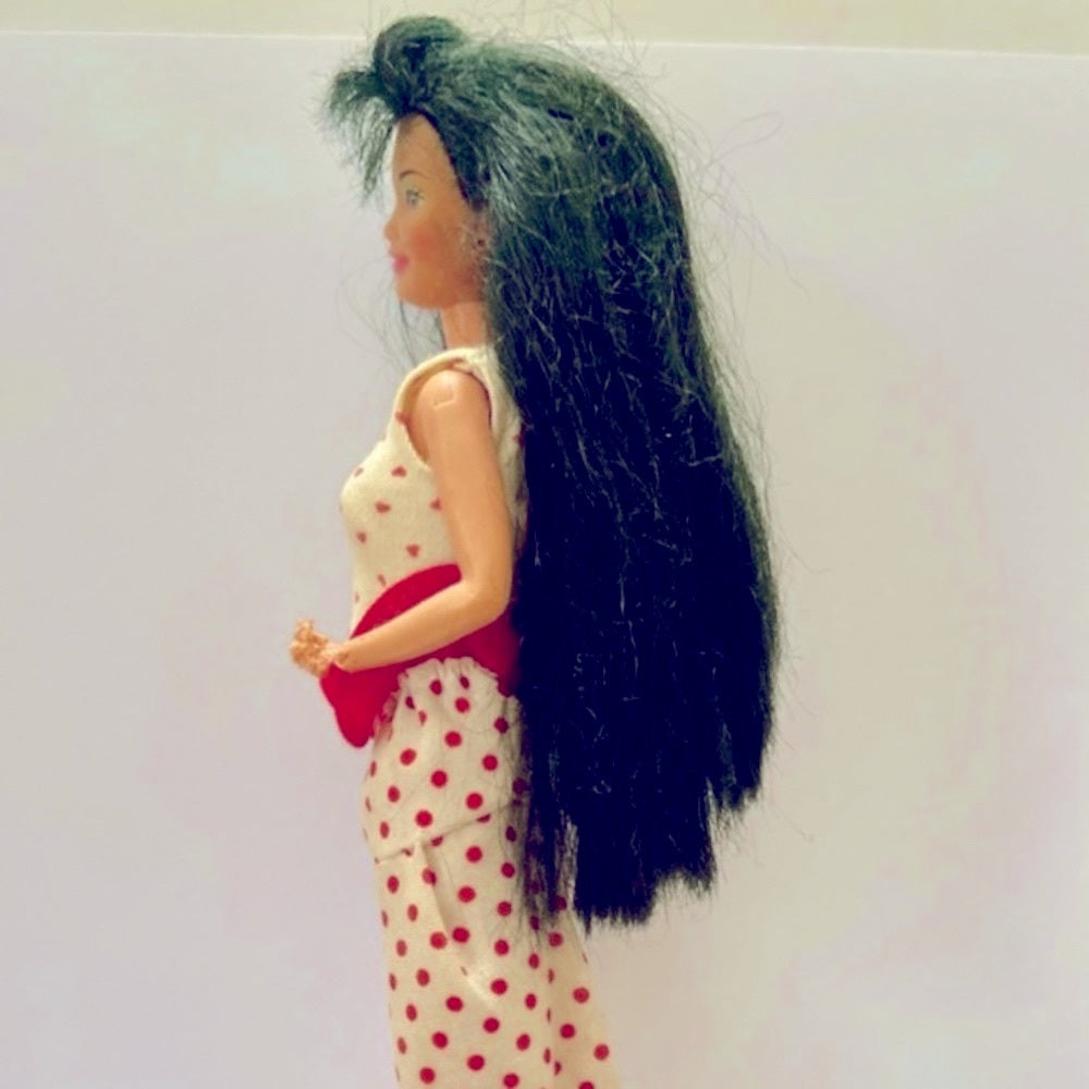 Vintage 1980s Mattel Barbie Doll in Original Red and White Polk Dot Gown