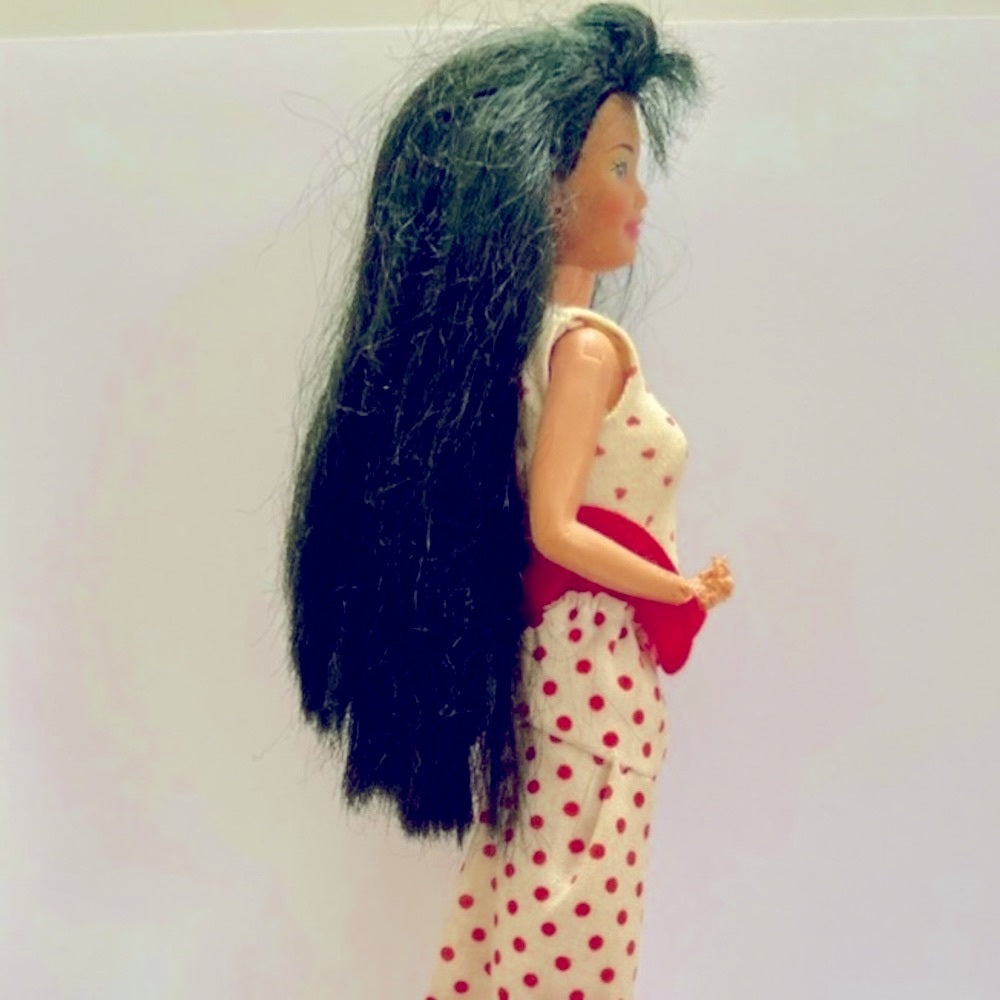Vintage 1980s Mattel Barbie Doll in Original Red and White Polk Dot Gown