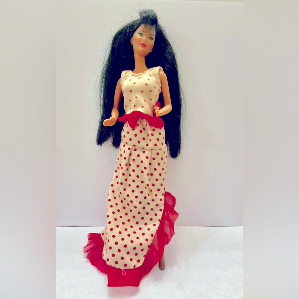 Vintage 1980s Mattel Barbie Doll in Original Red and White Polk Dot Gown