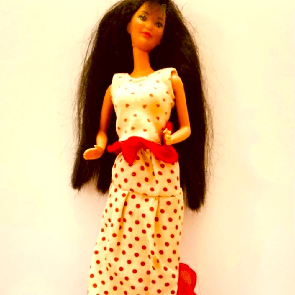 Vintage 1980s Mattel Barbie Doll in Original Red and White Polk Dot Gown