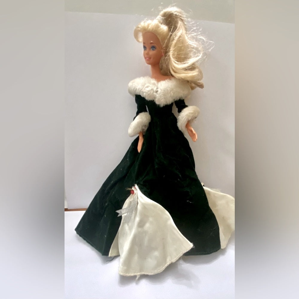 Vintage 1980s Mattel Barbie Doll in Elegant Green Velvet Gown