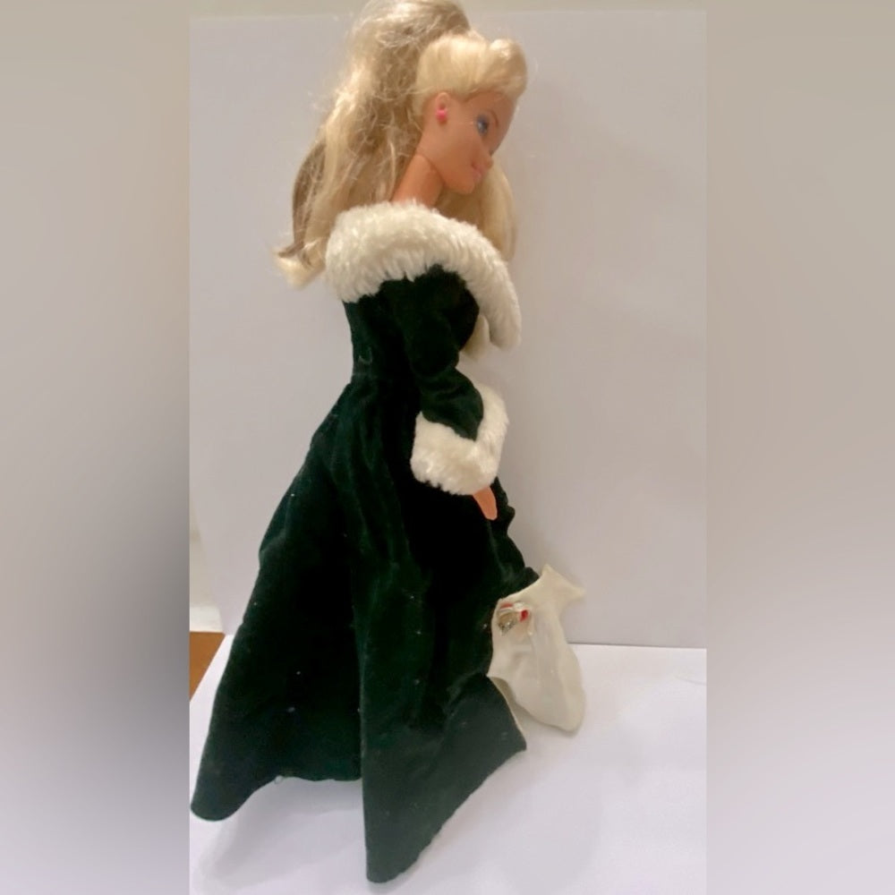 Vintage 1980s Mattel Barbie Doll in Elegant Green Velvet Gown