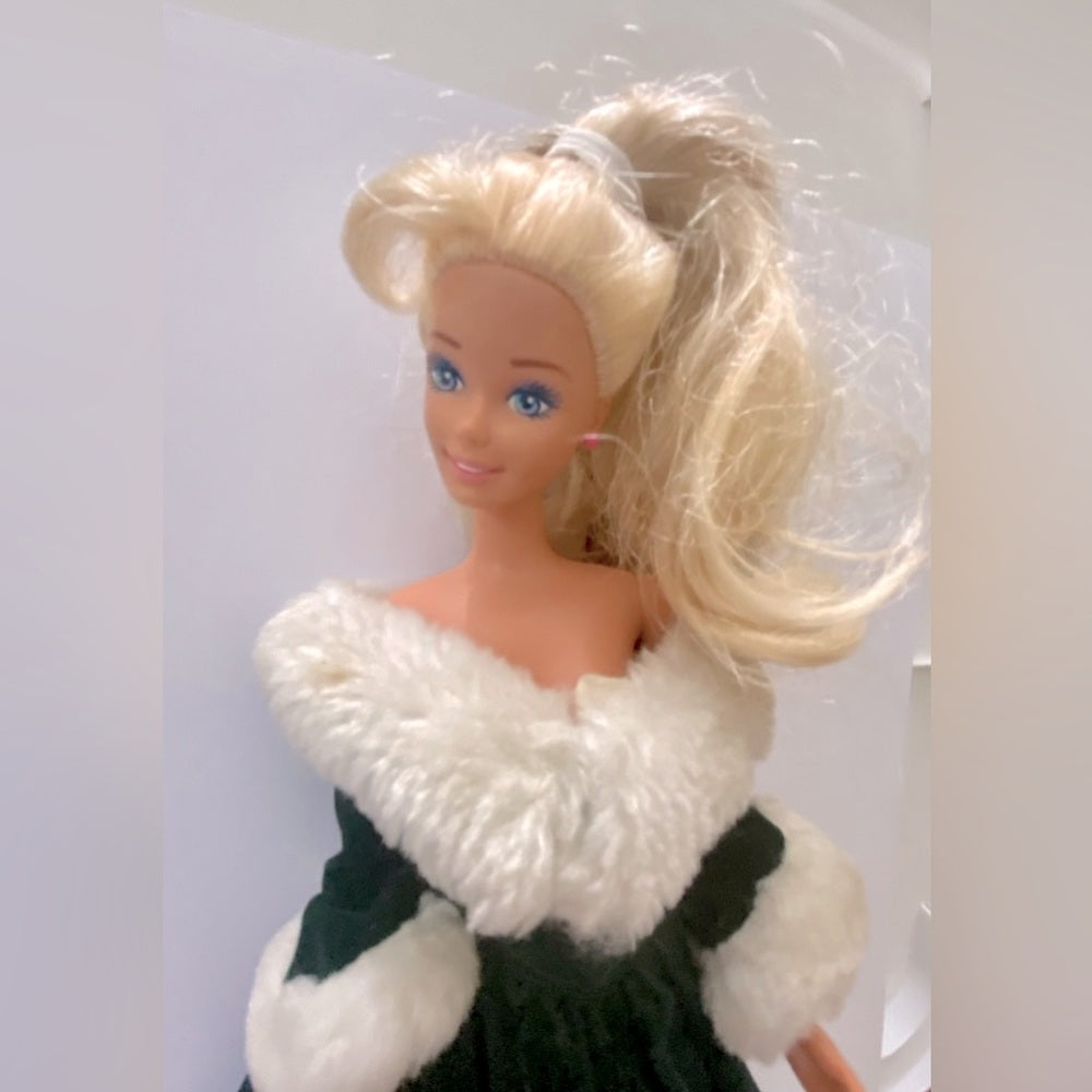 Vintage 1980s Mattel Barbie Doll in Elegant Green Velvet Gown