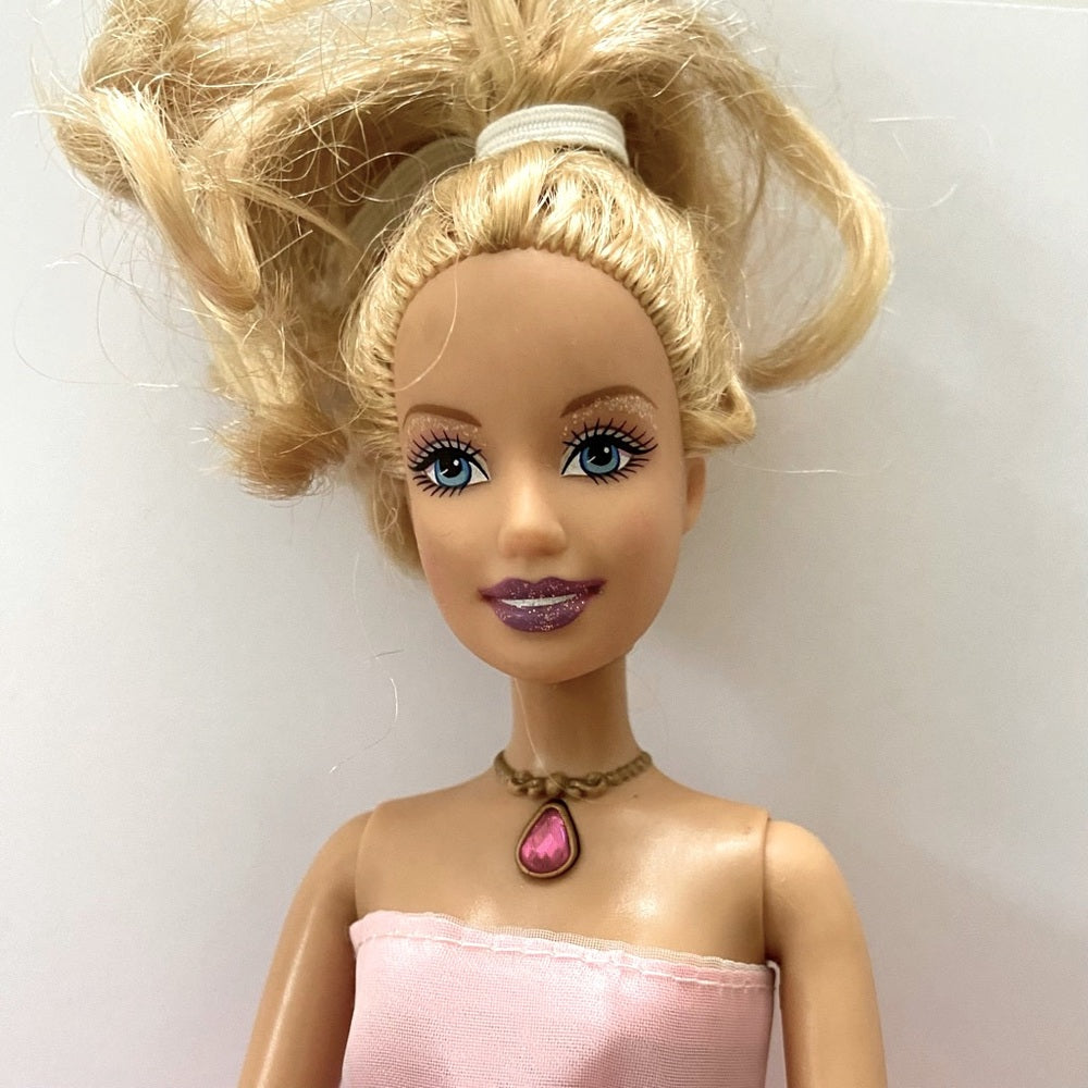 2005 Mattel Barbie Doll in Elegant White and Pink Lacy Gown