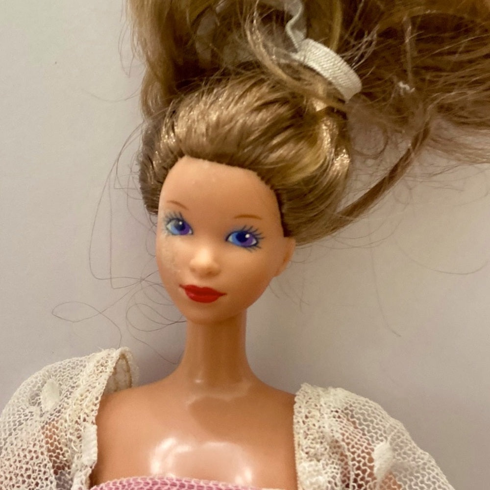 Vintage, 1970-80s Barbie Doll in Original White and Pink Polka Dot Gown (C0223)