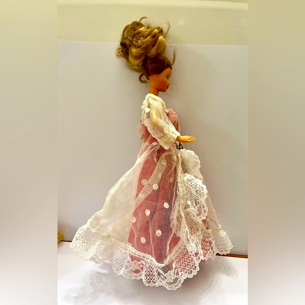 Vintage, 1970-80s Barbie Doll in Original White and Pink Polka Dot Gown (C0223)