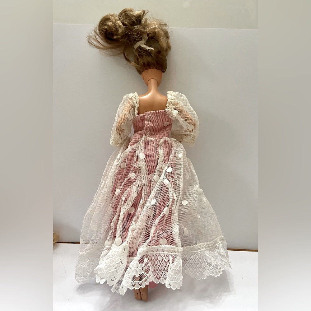 Vintage, 1970-80s Barbie Doll in Original White and Pink Polka Dot Gown (C0223)