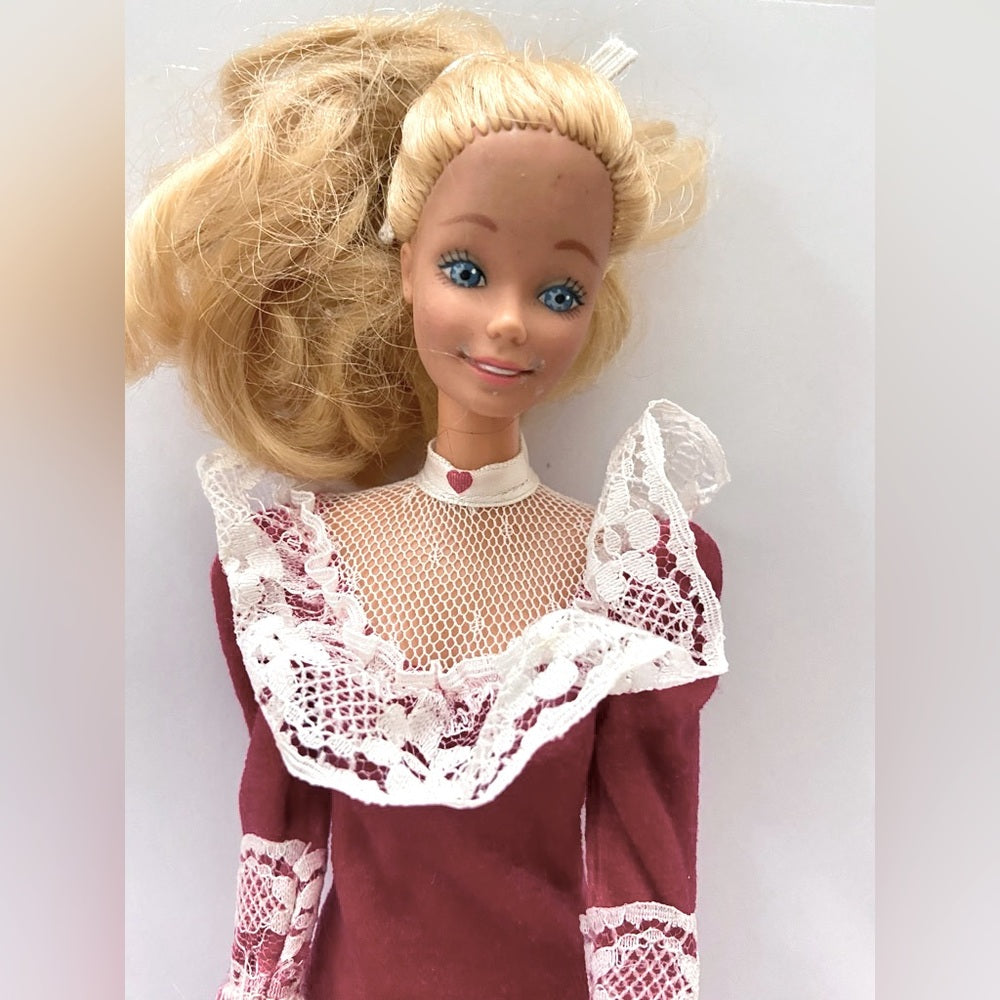Vintage, 1970-80s Barbie Doll in Original White and Red Velvet Gown (C0223) Thi