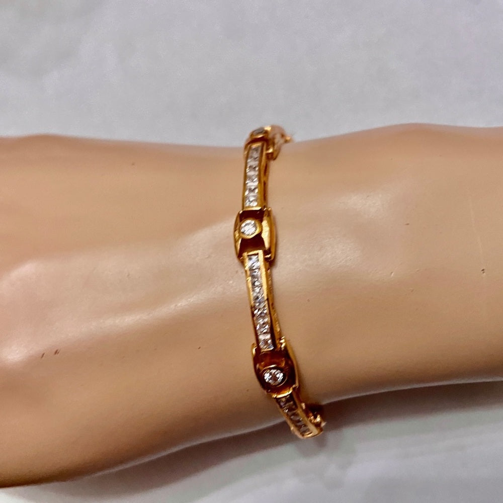 Vintage Elegant CZ Diamonds Vermeil or Gold over Sterling Silver Tennis Bracelet