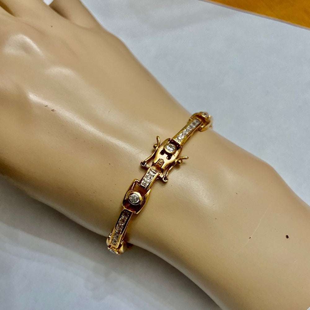Vintage Elegant CZ Diamonds Vermeil or Gold over Sterling Silver Tennis Bracelet