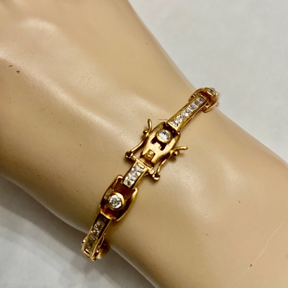 Vintage Elegant CZ Diamonds Vermeil or Gold over Sterling Silver Tennis Bracelet