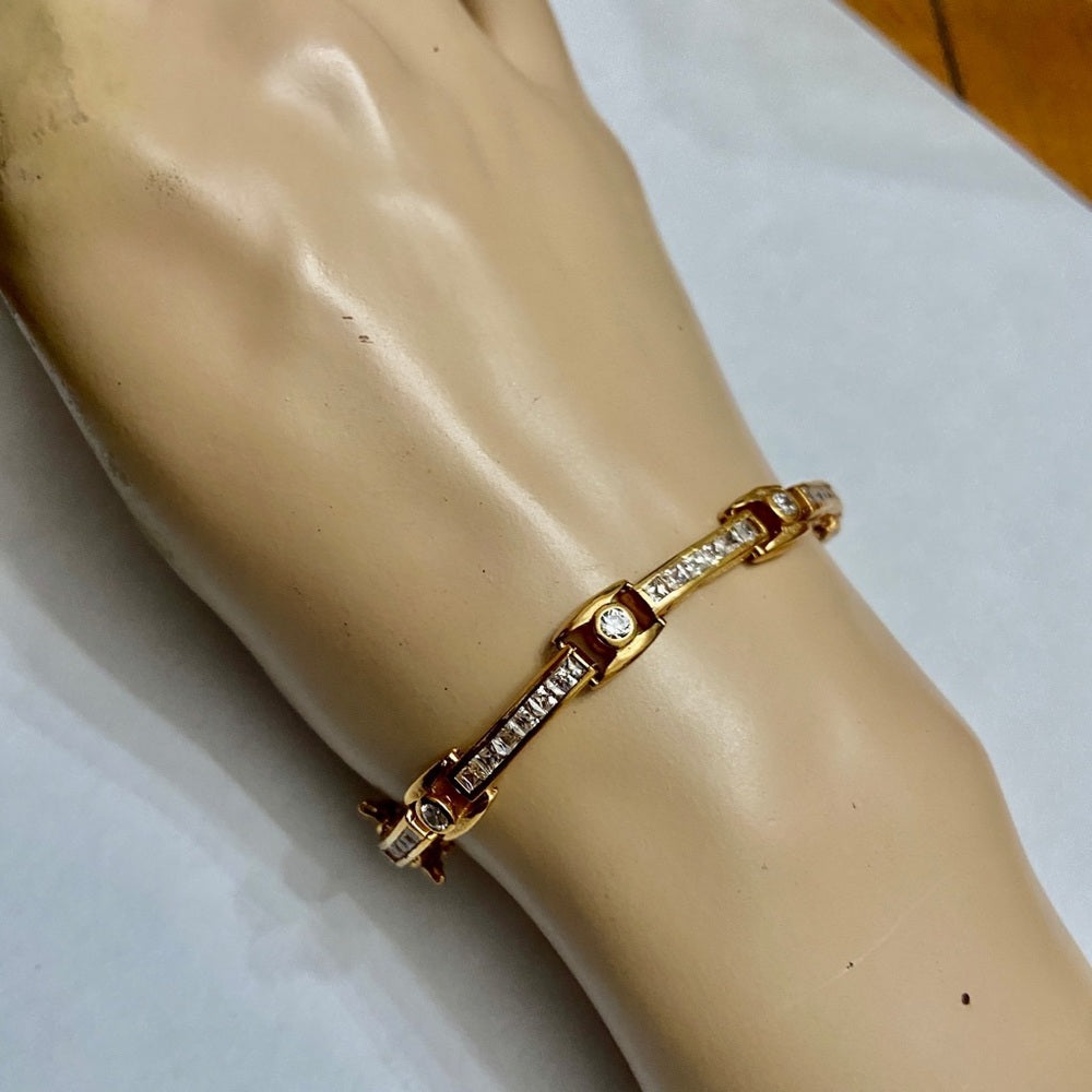 Vintage Elegant CZ Diamonds Vermeil or Gold over Sterling Silver Tennis Bracelet